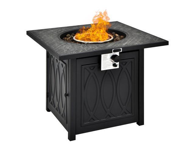SlickBlue 32 Inch Propane Fire Pit Table Square Tabletop with Lava Rocks Cover 50000 BTU-Black