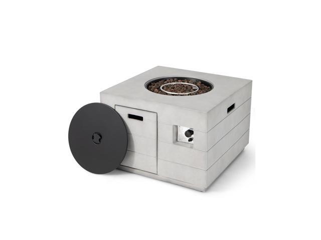 SlickBlue 34 Inch Square Concrete Propane Fire Pit Table with Lava Rocks and Cover 50 000 BTU-Gray