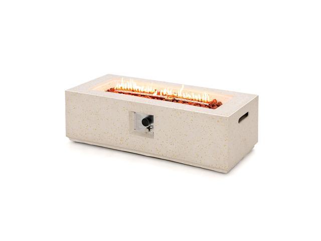 SlickBlue 42 Inch 50 000 BTU Rectangle Terrazzo Fire Pit Table with PVC Cover-White