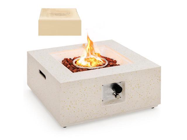 SlickBlue 28 Inch 40000 BTU Square Propane Gas Fire Pit with PVC Cover-White