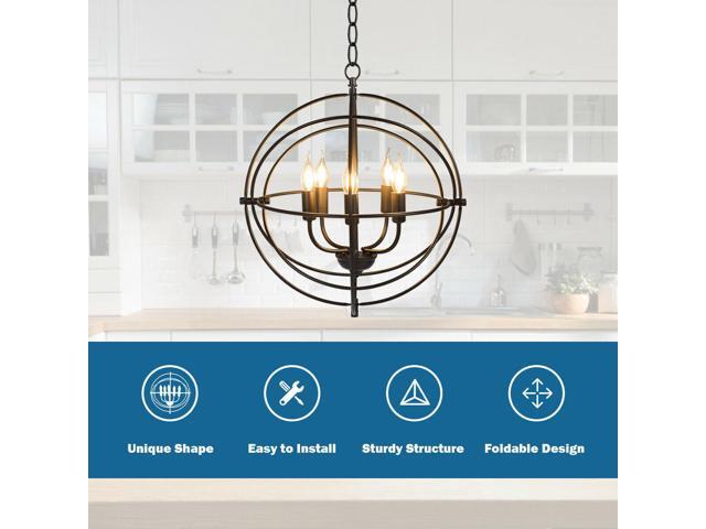 SlickBlue 20 Inch 5 Lights Metal Chandelier with Pivoting Interlocking Rings