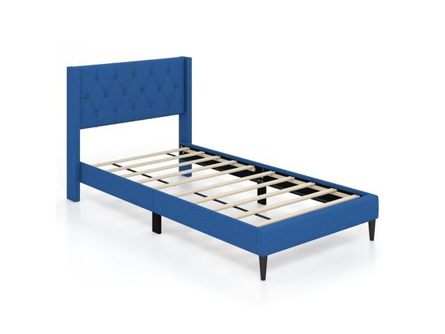 SlickBlue Twin Size Upholstered Platform Bed with Button Tufted Wingback Headboard