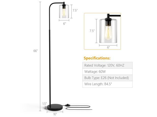 SlickBlue Industrial Floor Lamp with Glass Shade-Black