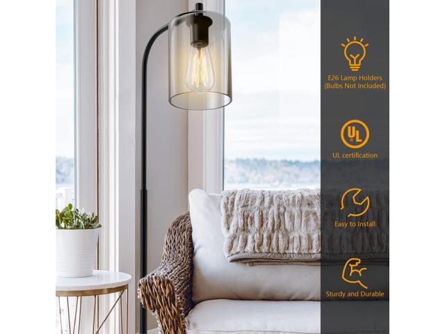 SlickBlue Industrial Floor Lamp with Glass Shade-Black