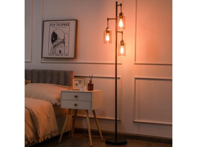 SlickBlue Retro Floor Lamp with 3-Head Hanging Amber Glass Shade