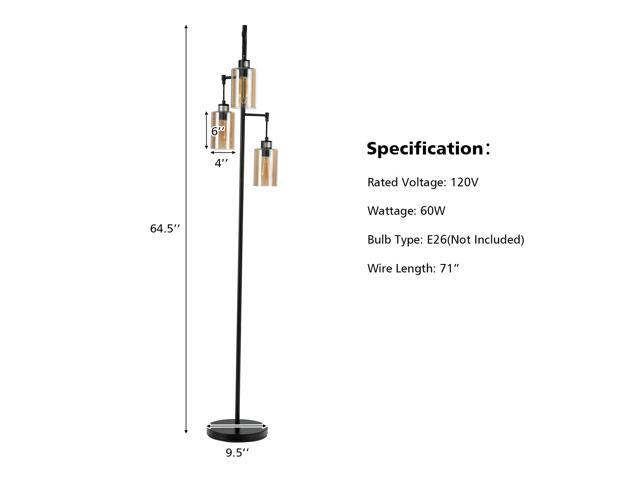 SlickBlue Retro Floor Lamp with 3-Head Hanging Amber Glass Shade