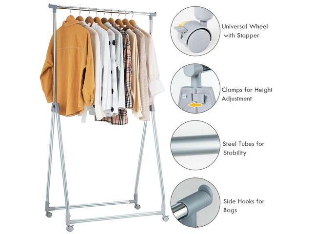 SlickBlue Extendable Foldable Heavy Duty Clothing Rack with Hanging Rod
