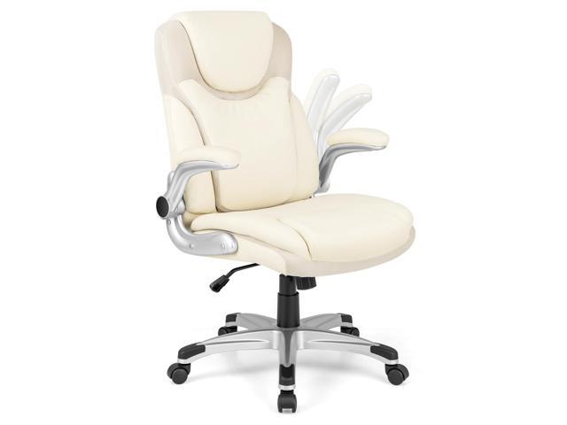 SlickBlue Ergonomic Office PU Leather Executive Chair with Flip-up Armrests and Rocking Function-White