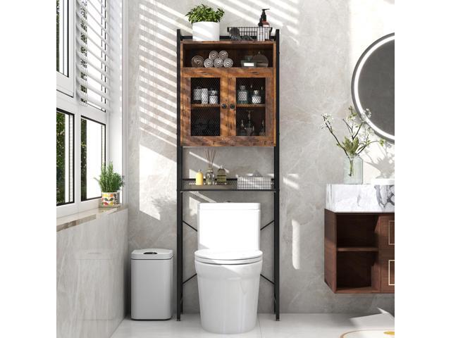 SlickBlue Over-The-Toilet Storage Cabinet with Heavy-Duty Metal Frame 2-door Freestanding-Rustic Brown