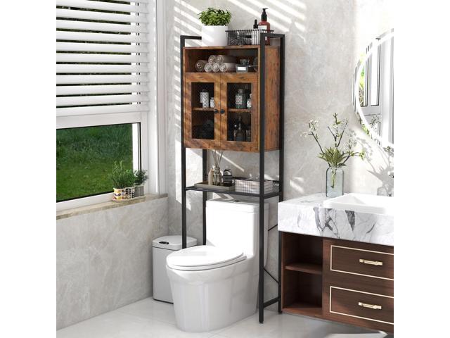 SlickBlue Over-The-Toilet Storage Cabinet with Heavy-Duty Metal Frame 2-door Freestanding-Rustic Brown