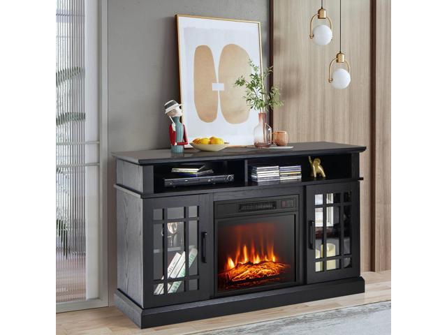 SlickBlue 48 Inch Electric Fireplace TV Stand with Cabinets for TVs Up to 55 Inch-Black