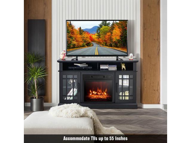 SlickBlue 48 Inch Electric Fireplace TV Stand with Cabinets for TVs Up to 55 Inch-Black