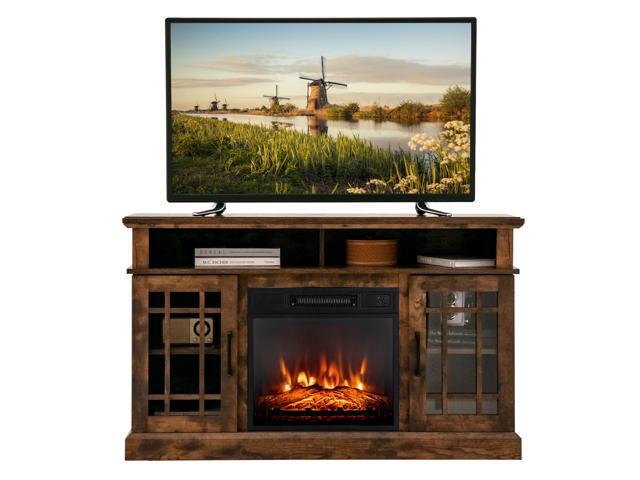 SlickBlue 48 Inch Electric Fireplace TV Stand with Cabinets for TVs Up to 55 Inch-Brown