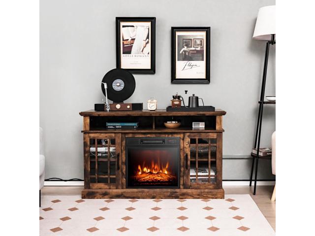 SlickBlue 48 Inch Electric Fireplace TV Stand with Cabinets for TVs Up to 55 Inch-Brown