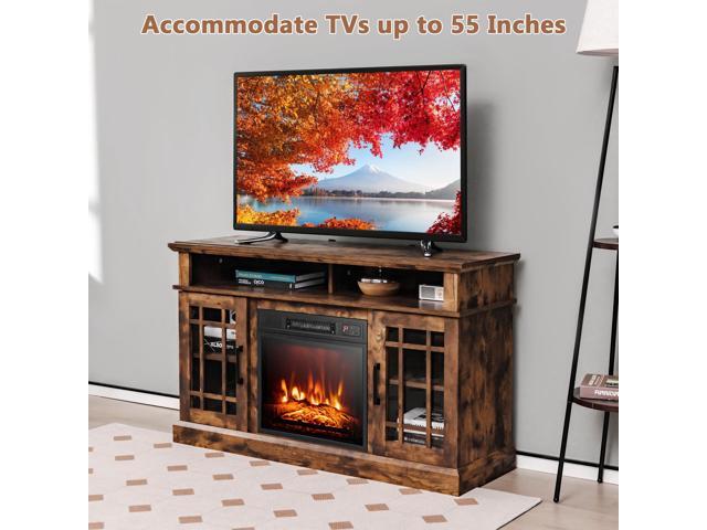 SlickBlue 48 Inch Electric Fireplace TV Stand with Cabinets for TVs Up to 55 Inch-Brown