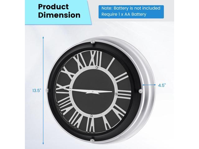 SlickBlue 13.5 Inch Silent Wall Clock with Silver Frame