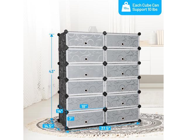 SlickBlue 12-Cube DIY Portable Plastic Shoe Rack with Transparent Doors