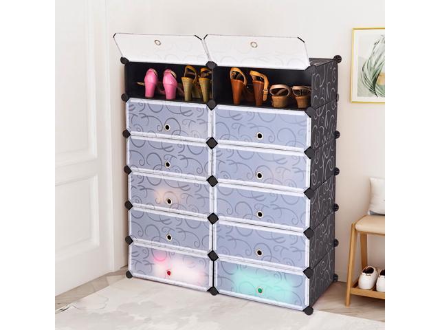 SlickBlue 12-Cube DIY Portable Plastic Shoe Rack with Transparent Doors