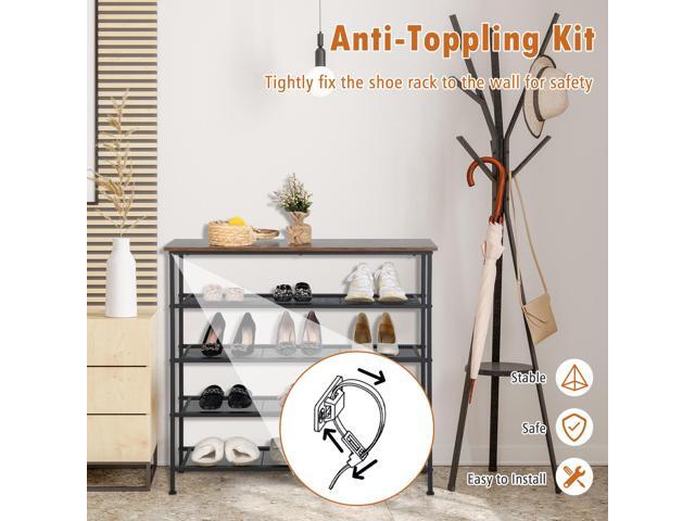 SlickBlue Industrial Adjustable 5-Tier Metal Shoe Rack with 4 Shelves for 16-20 Pairs
