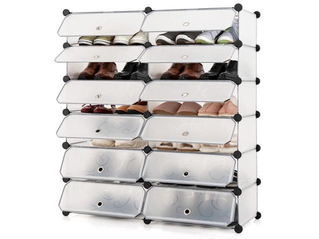 SlickBlue 12-Cube DIY Portable Plastic Shoe Rack with Transparent Doors