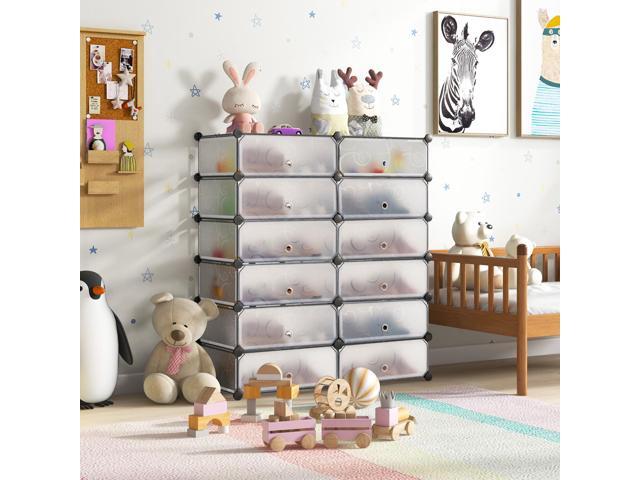 SlickBlue 12-Cube DIY Portable Plastic Shoe Rack with Transparent Doors