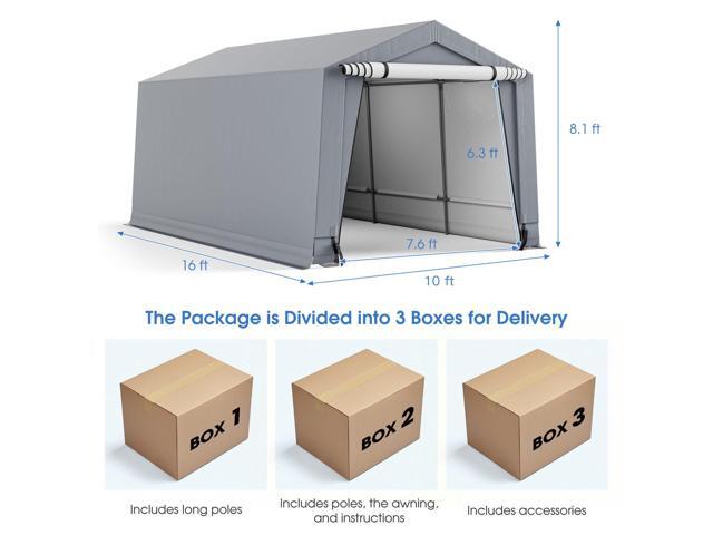 SlickBlue Outdoor Heavy-Duty Carport with 2 Doors-10 x 16 ft