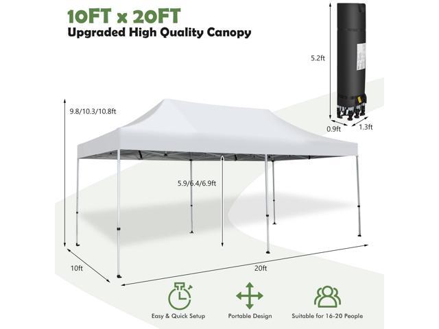 SlickBlue 10 x 20 Feet Outdoor Pop-Up Patio Folding Canopy Tent-White