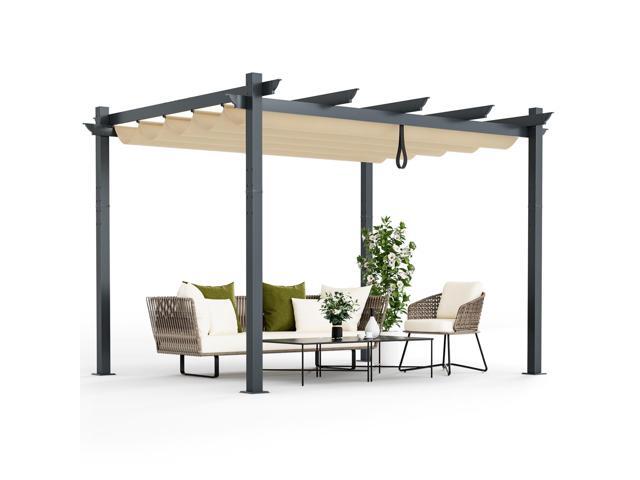 SlickBlue 10 x 12 Feet Outdoor Aluminum Retractable Pergola Canopy Shelter Grape Trellis