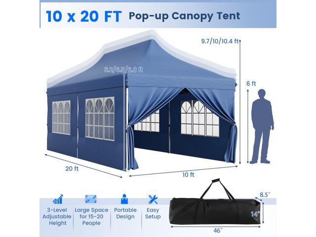 SlickBlue 10 x 20 FT Pop up Canopy with 6 Sidewalls and Windows and Carrying Bag for Party Wedding Picnic