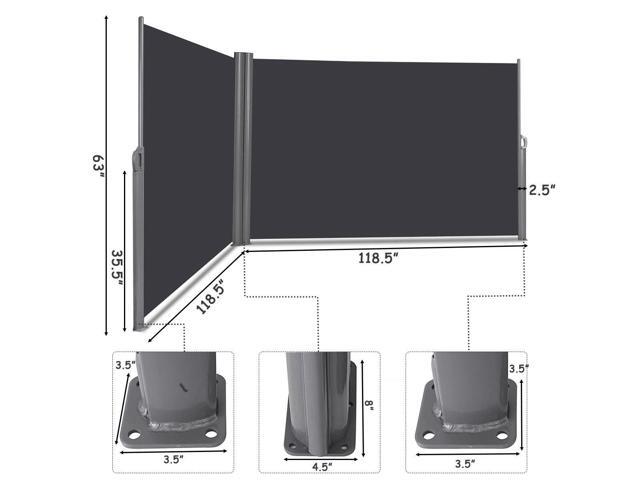 SlickBlue 237 x 63 Inch Patio Retractable Double Folding Side Awning Screen Divider