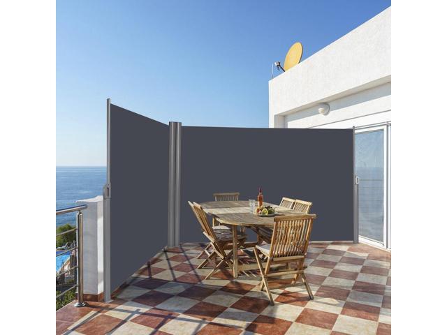 SlickBlue 237 x 63 Inch Patio Retractable Double Folding Side Awning Screen Divider