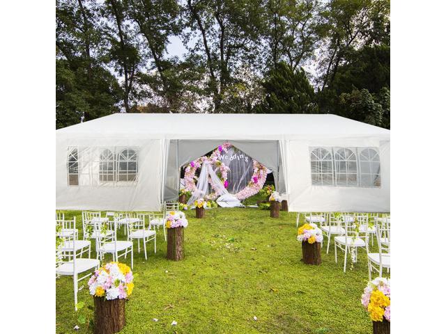 SlickBlue 10 x 30 Feet Outdoor Canopy Tent with 6 Removable Sidewalls and 2 Doorways-White