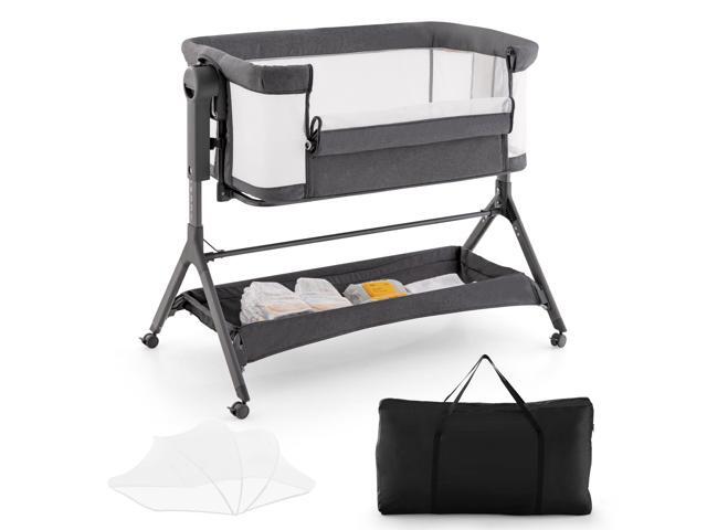 SlickBlue Height Adjustable Bedside Sleeper with Storage Bag and Soft Mattress for Baby