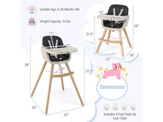 SlickBlue 3-in-1 Convertible Wooden High Chair with Cushion