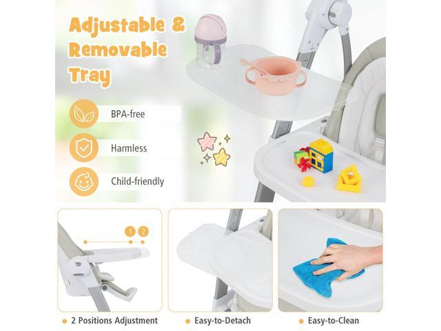 SlickBlue Baby Folding High Chair with 8 Adjustable Heights and 5 Recline Backrest