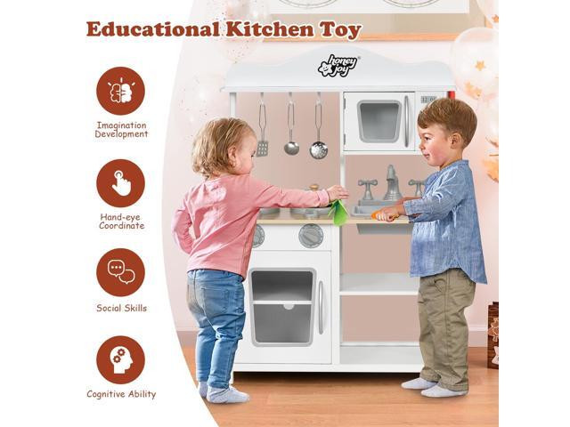 SlickBlue Wooden Pretend Play Kitchen Set for Kids with Accessories and Sink