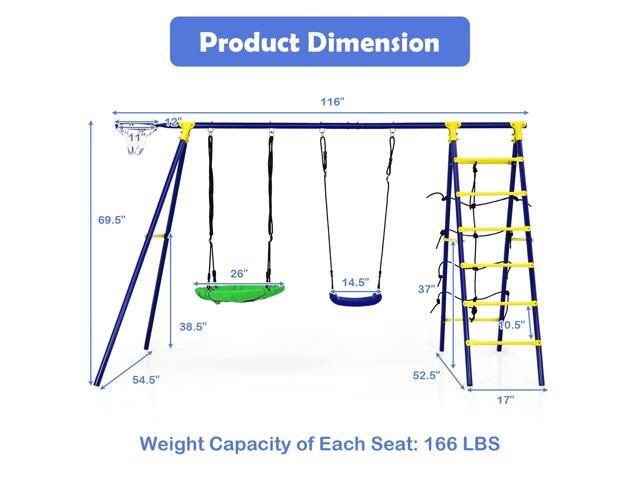 SlickBlue 5-In-1 Outdoor Kids Swing Set with A-Shaped Metal Frame and Ground Stake