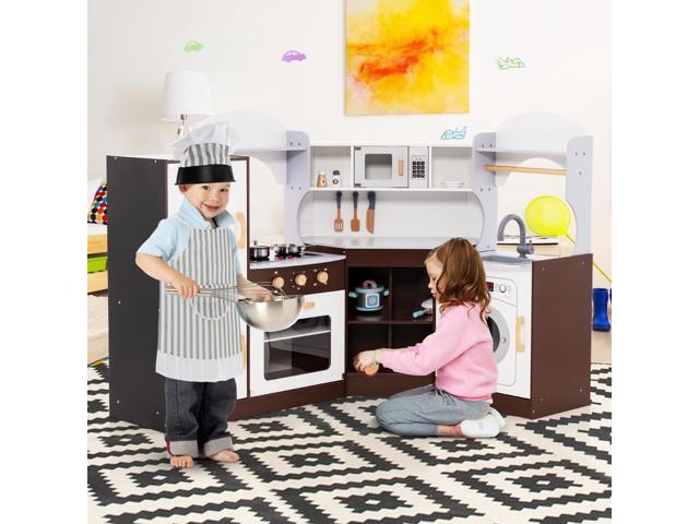 SlickBlue Toddler Kitchen Play-set with Ice Maker Microwave Oven Sink and Washing Machine for Kids