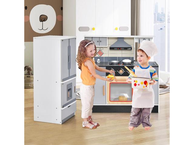 SlickBlue Wooden Chef Play Kitchen and Refrigerator with Realistic Range Hood and Roaster