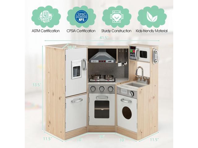 SlickBlue Kids Corner Wooden Kitchen Playset with Cookware Accessories