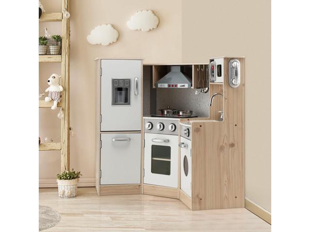 SlickBlue Kids Corner Wooden Kitchen Playset with Cookware Accessories
