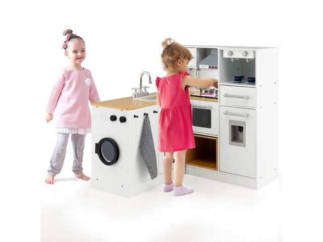 SlickBlue 2-Pieces Wooden Kids Kitchen Playset with Light and Sound