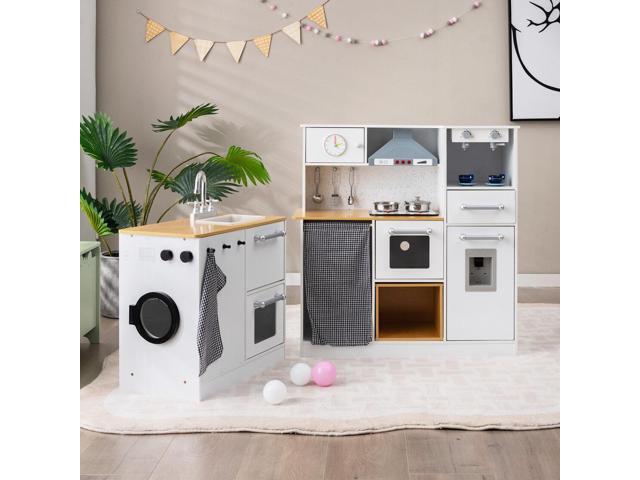 SlickBlue 2-Pieces Wooden Kids Kitchen Playset with Light and Sound