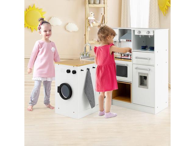 SlickBlue 2-Pieces Wooden Kids Kitchen Playset with Light and Sound