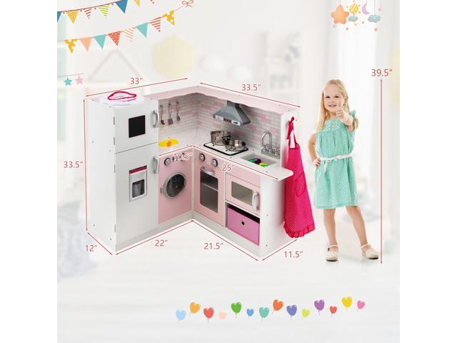 SlickBlue Corner Play Kitchen Wooden Toy Set with Sound and Light