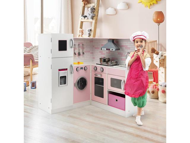 SlickBlue Corner Play Kitchen Wooden Toy Set with Sound and Light