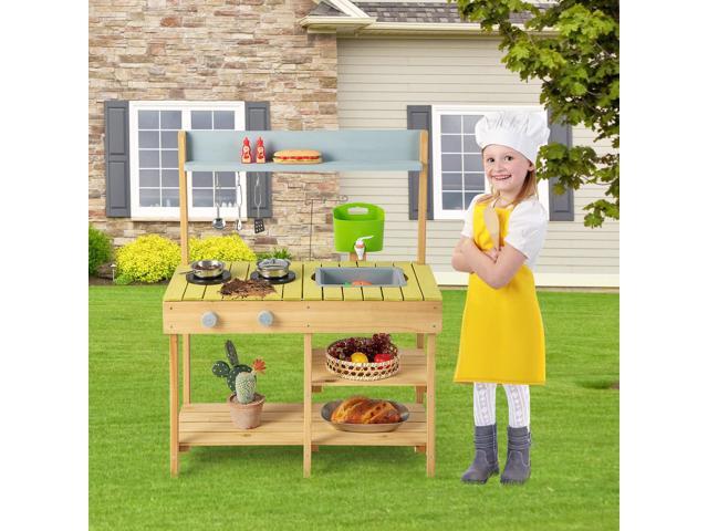 SlickBlue Backyard Pretend Play Toy Kitchen with Stove Top