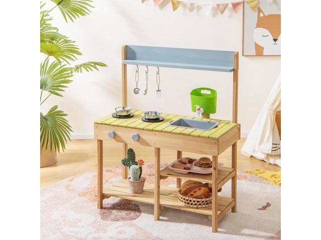 SlickBlue Backyard Pretend Play Toy Kitchen with Stove Top