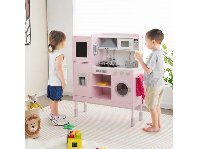 SlickBlue Pretend Play Kitchen for Kids with 16 Pieces Accessories