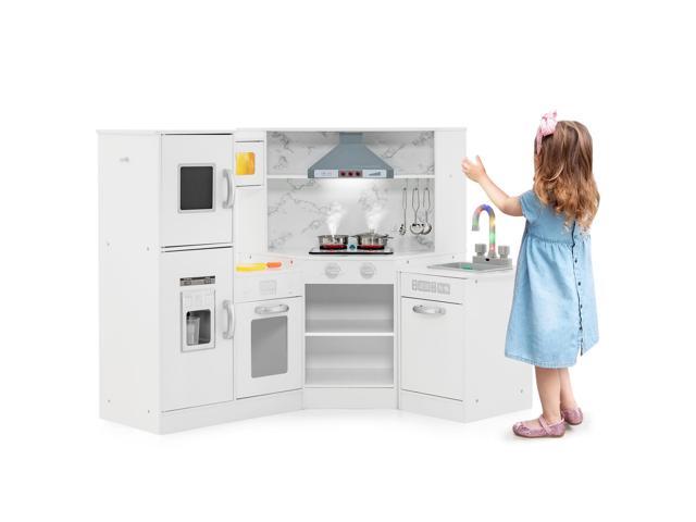 SlickBlue Kids Corner Pretend Kitchen Playset with Separated Washing Basin-White